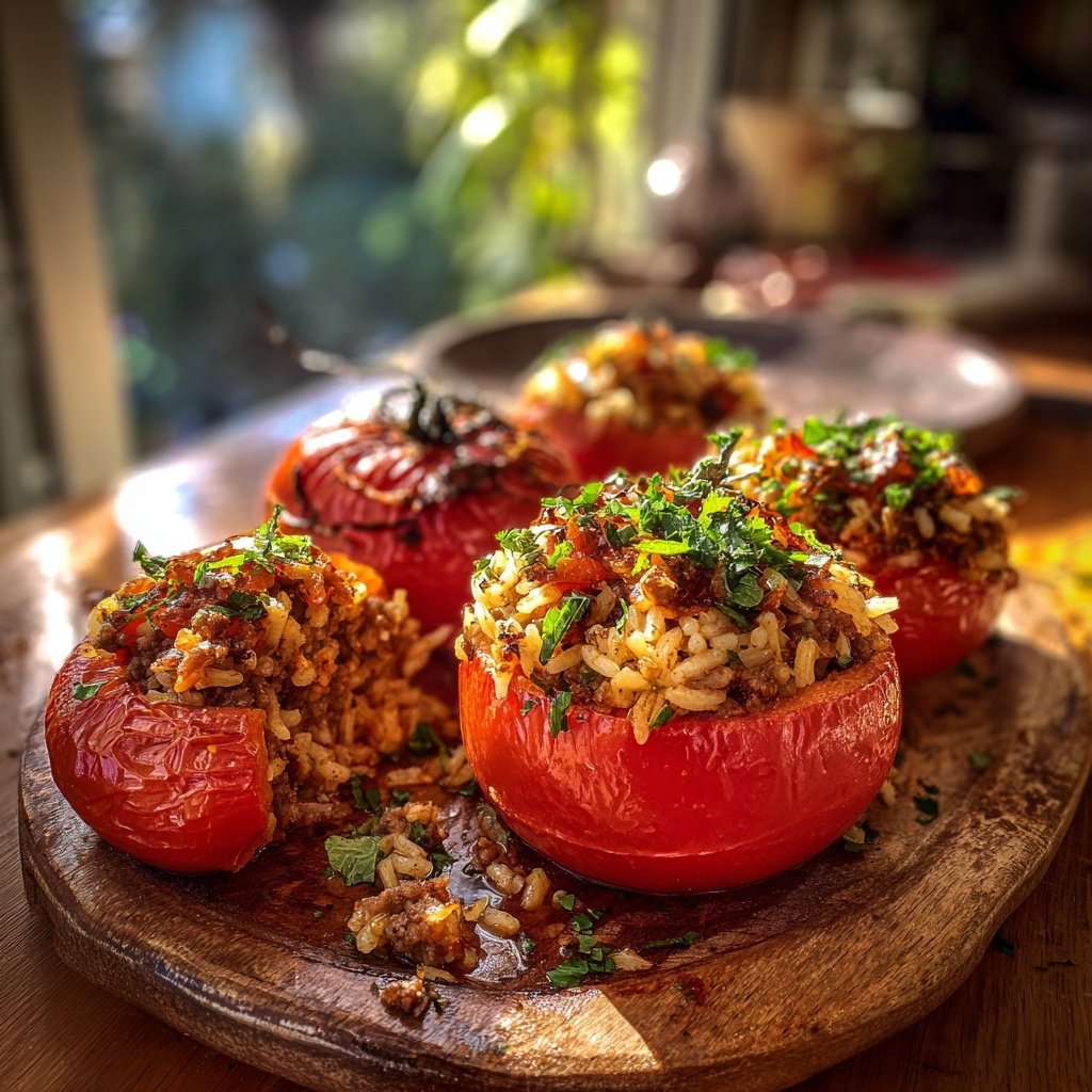 Ground Beef And Rice Stuffed Tomatoes