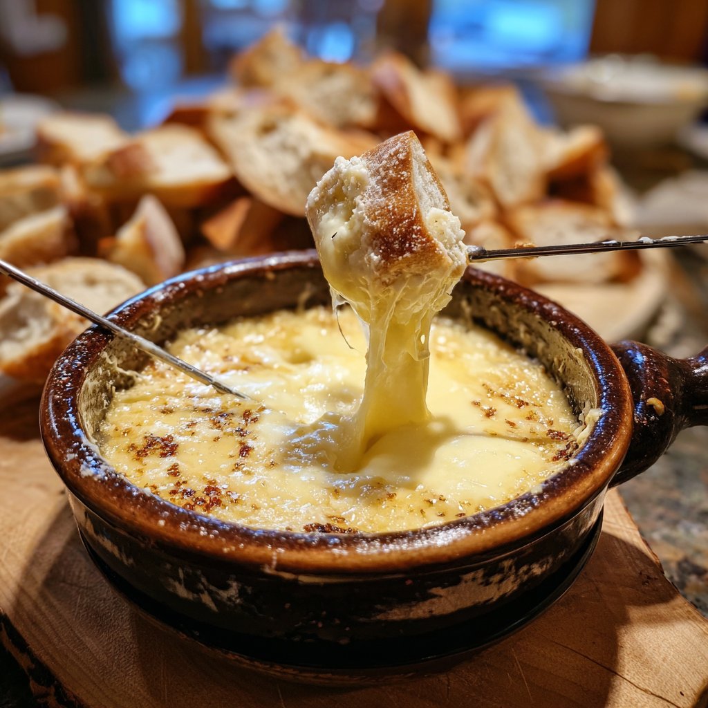 Fondue with White Wine and Garlic