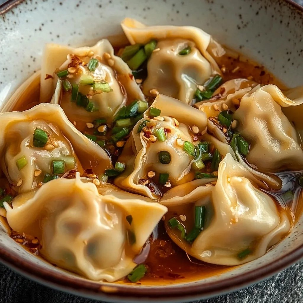 Vegan Tofu and Chive Wontons in Chili Broth